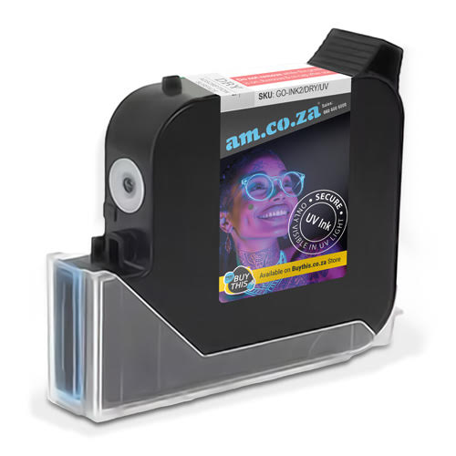 GO-INK2/DRY/UV: 44ml Invisible Secure Ink Instant-Dry Scratch-Resistant Pigment Ink (Visible Under UV Light) for Adsorption (Dry) Surface, One Inch Height (25.4mm) Embedded Printhead Ink Cartridge (EPIC) for GoPrinter, 9V 1.8μs